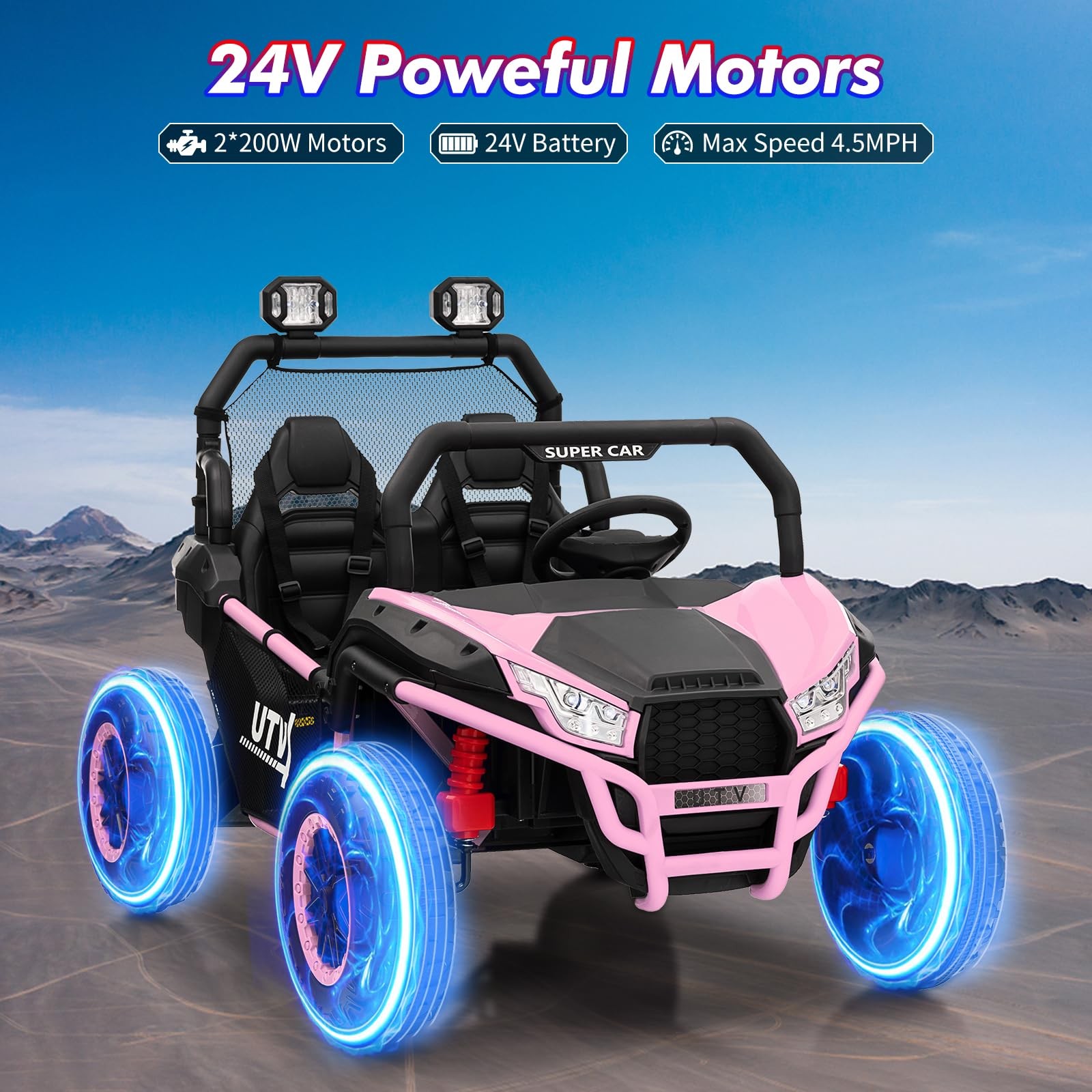 2 Seater Kids Ride On Utv Car,24V 2WD Ride On Car Truck with Metal Frame,Remote