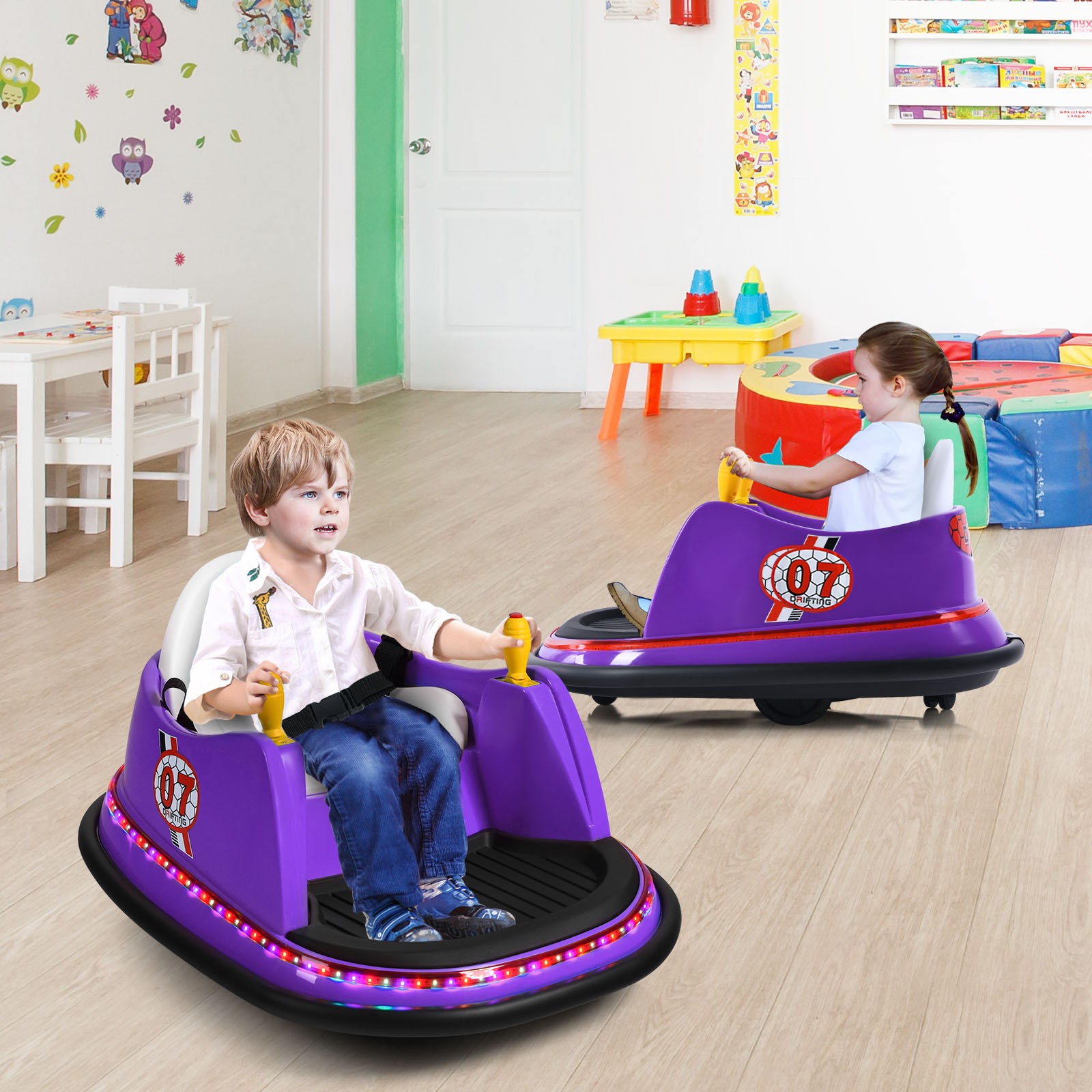 6V Kids Ride On Bumper Car Vehicle 360° Spin Race Toy w/ Remote Control Purple