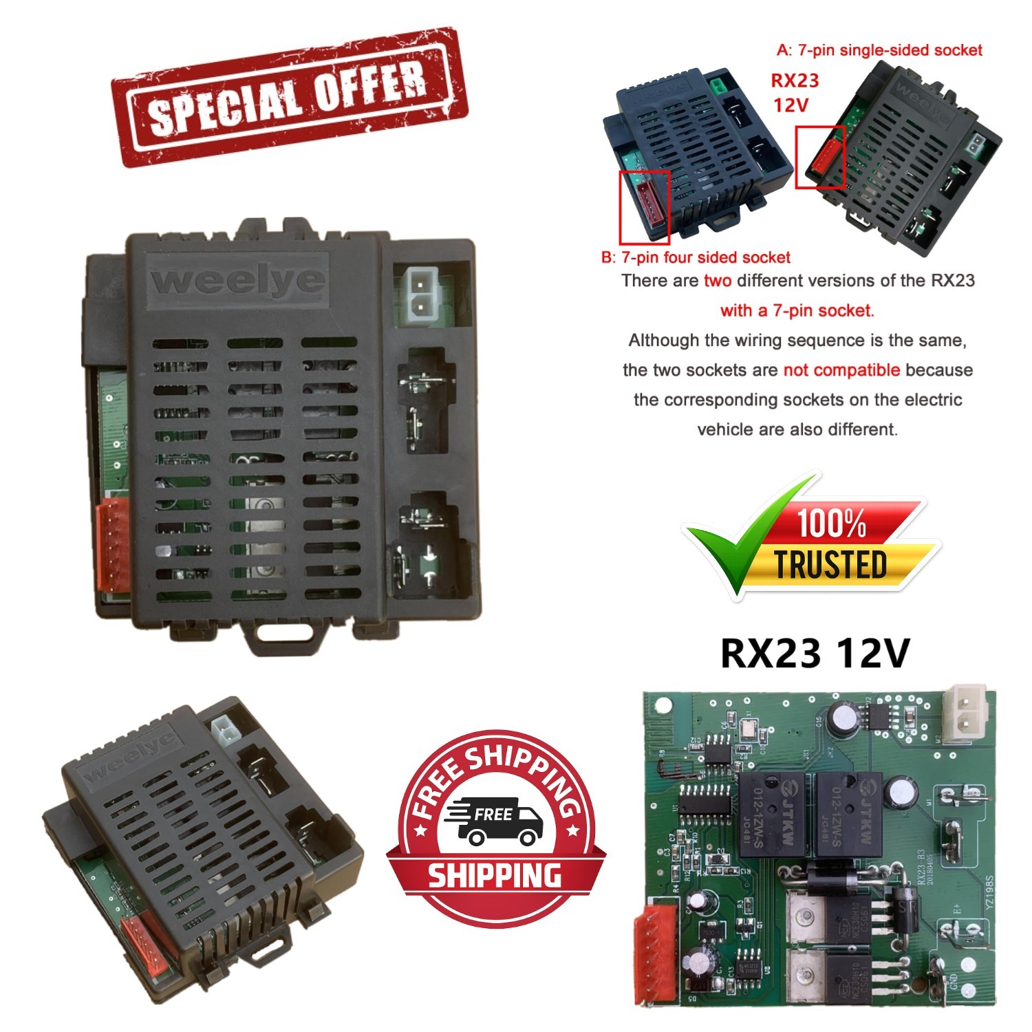 RX23 12V A 7-Pin Control Box Receiver for Children’s Ride-On Cars – Assured Fit