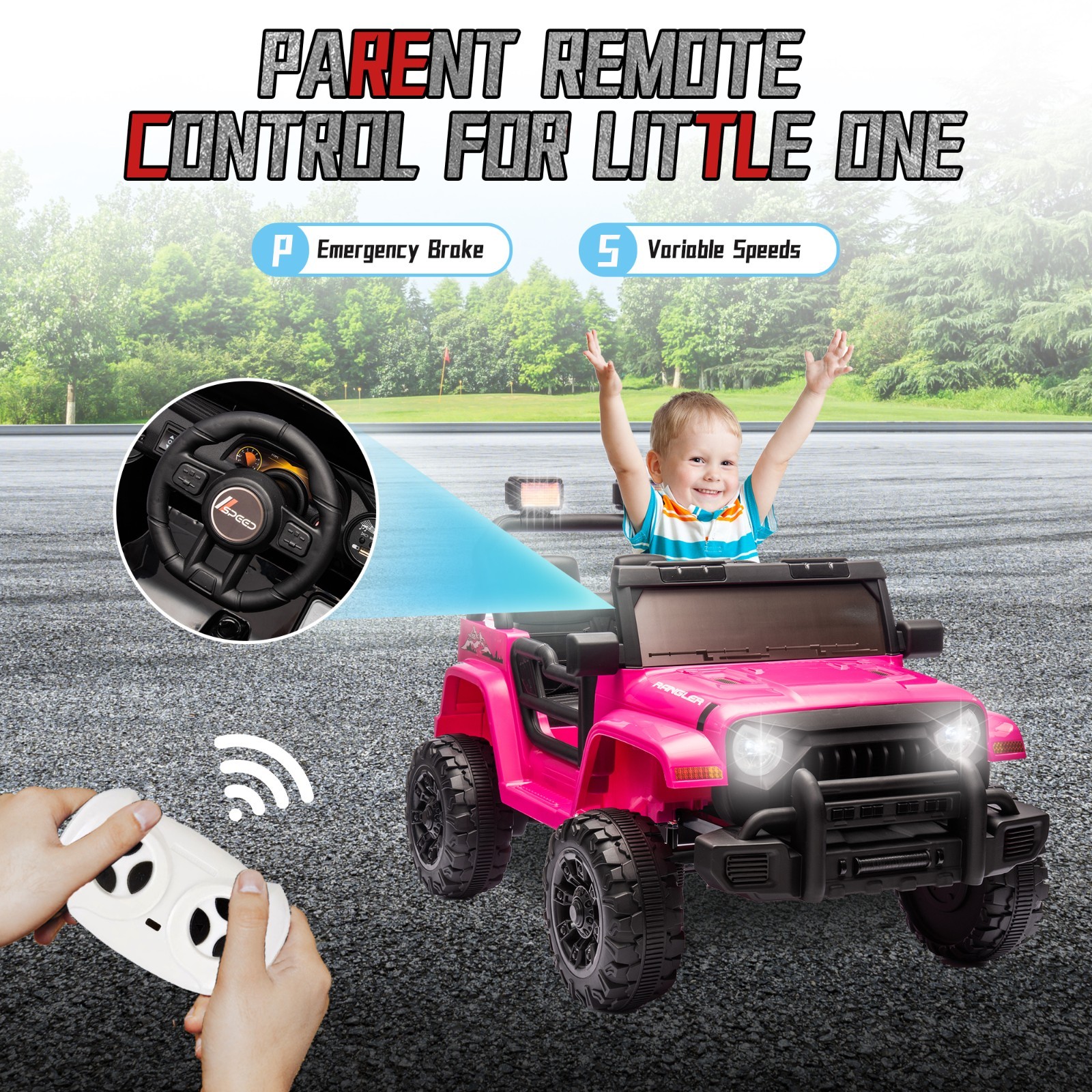 12V Ride On Toys UTV Electric Car for Kids w/Remote, LED,Battery Powered,Pink