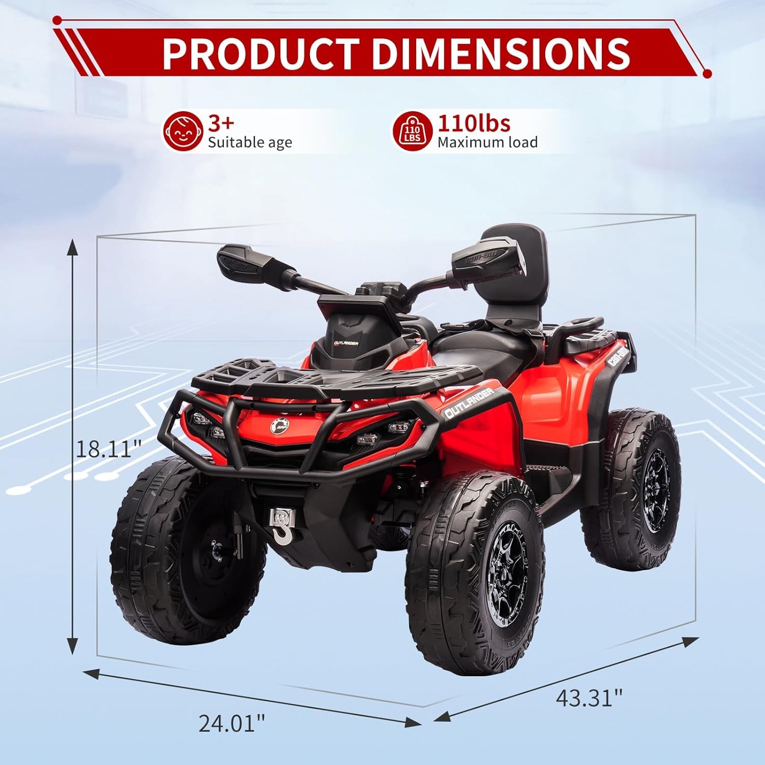 24V Electric ATV Ride On Toy Car for Kids 4-Wheel Quad w/ 3 Speeds LED