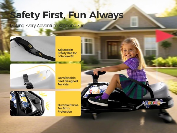 Electric Drifting Go Kart for Kids 24V Ride-On Car 360° Spin with Glowing Wheel