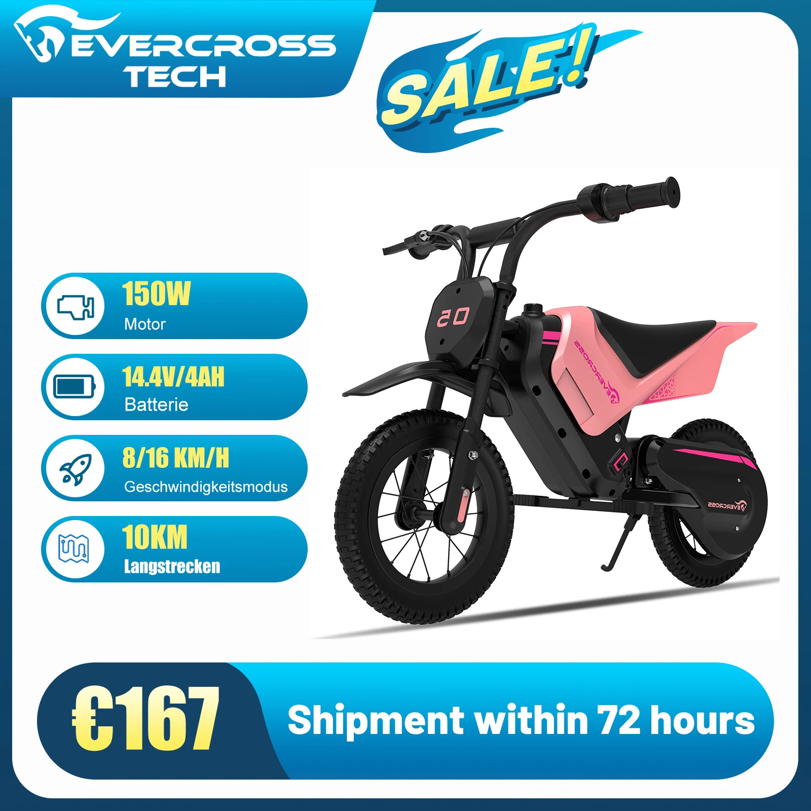 12″” Child Electric Motorcycle, 150W, Speed 8-16km/h, Range 10km, Mo