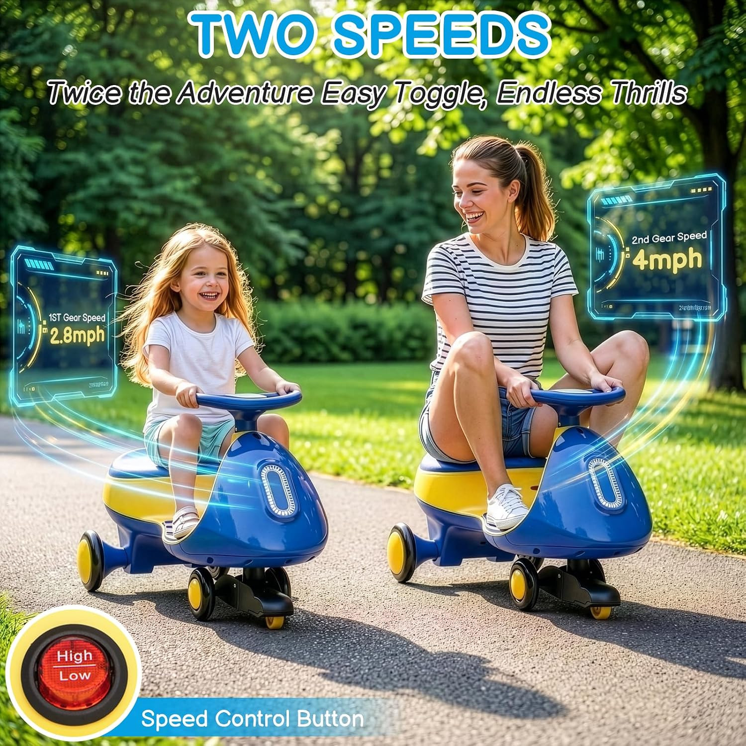 12V Electric Wiggle Car Ride on Toy with Pedal, 2 in 1 Rechargeable Battery Swin