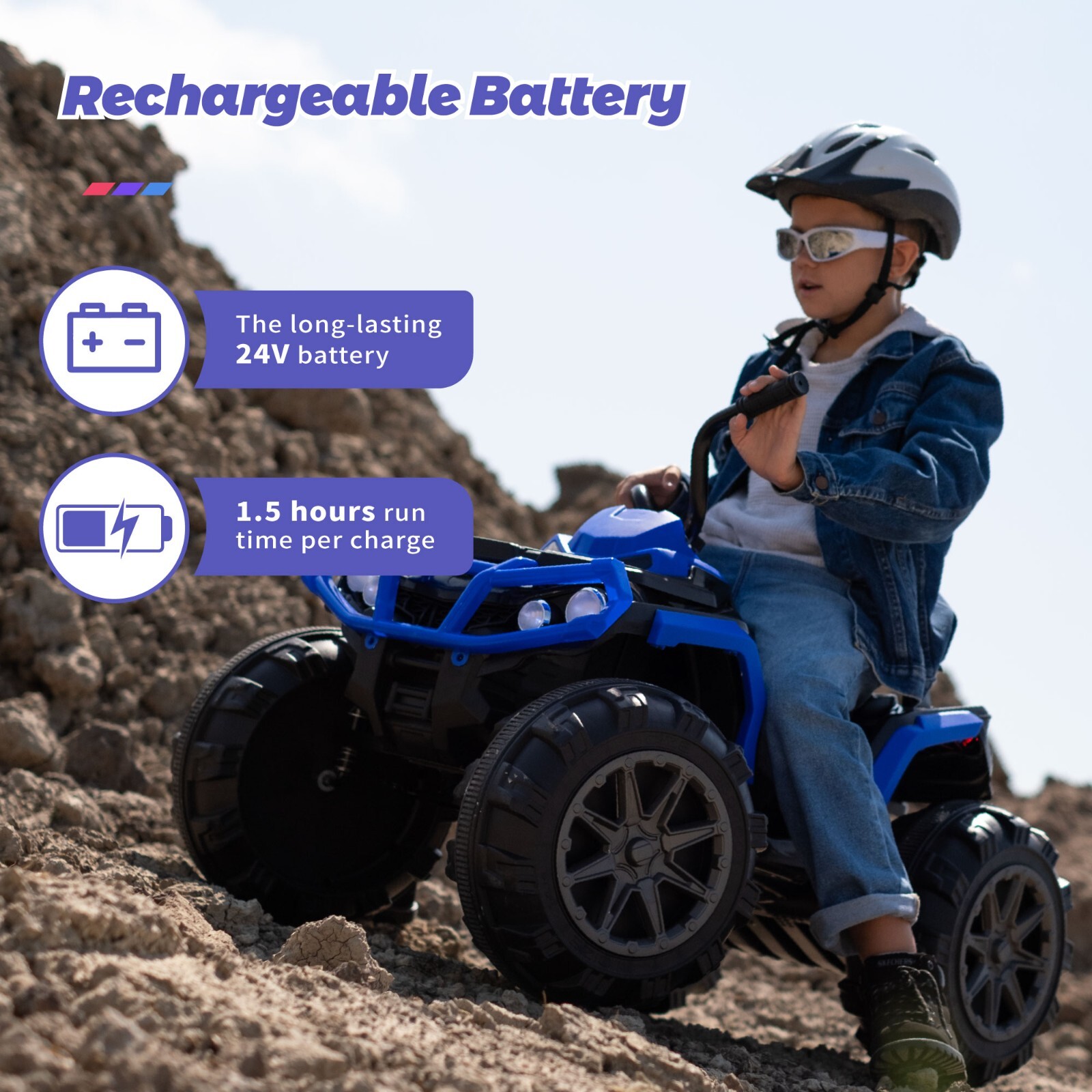 24V Kids Ride on Toy 4 Wheeler Quad Car 4-6mph Top Speed with Low&High Speed LED