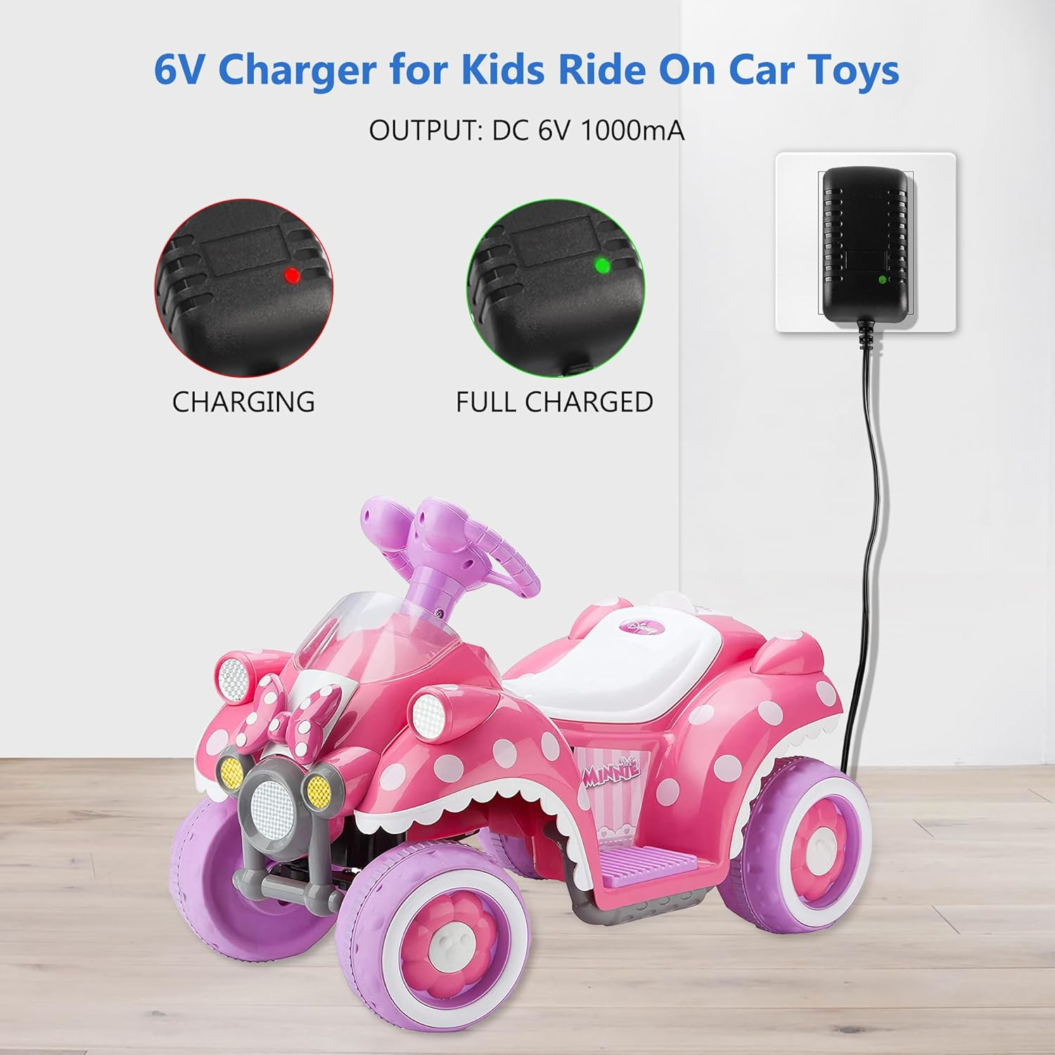 6V Battery Charger for Ride on Toys Car, Compatible with BMX X6, Kid TRAX GMC, W