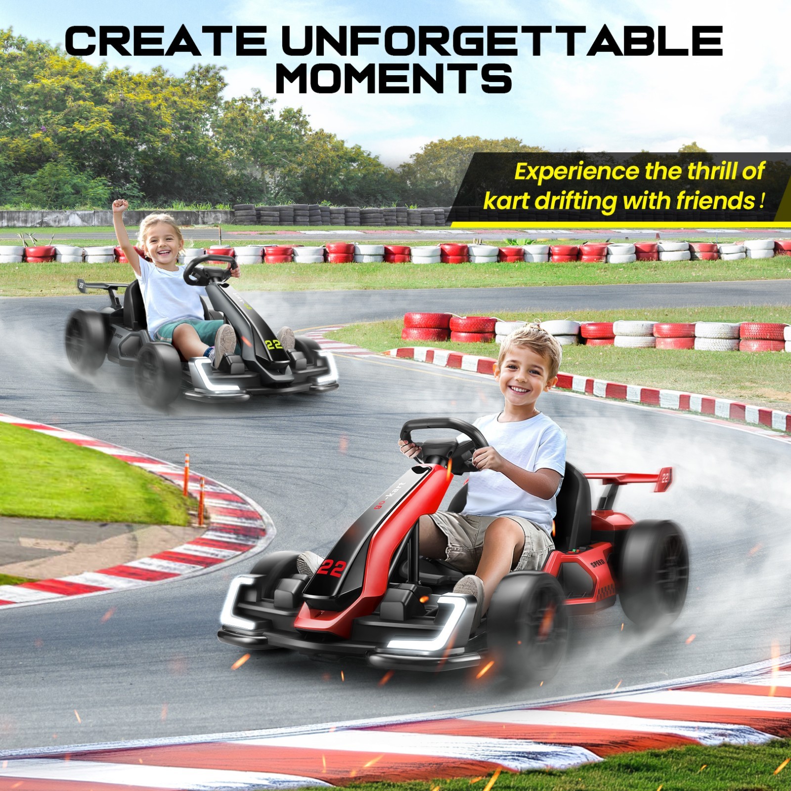 24V 7AH Electric Go Kart 2*150W Powered Drift Kart Ride on Car w/Adjustable Seat