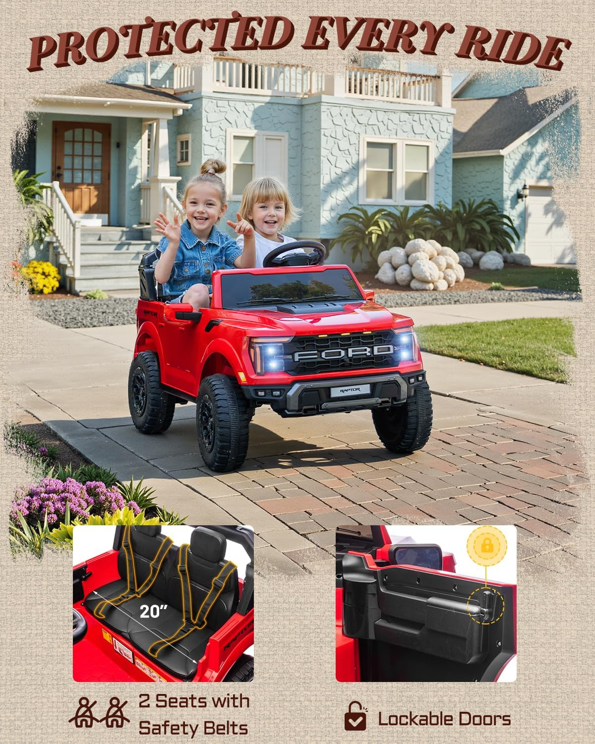 24V 2 Seater Ride On Truck Kids Electric Remote Control Ford F-150 Raptor w/ LED