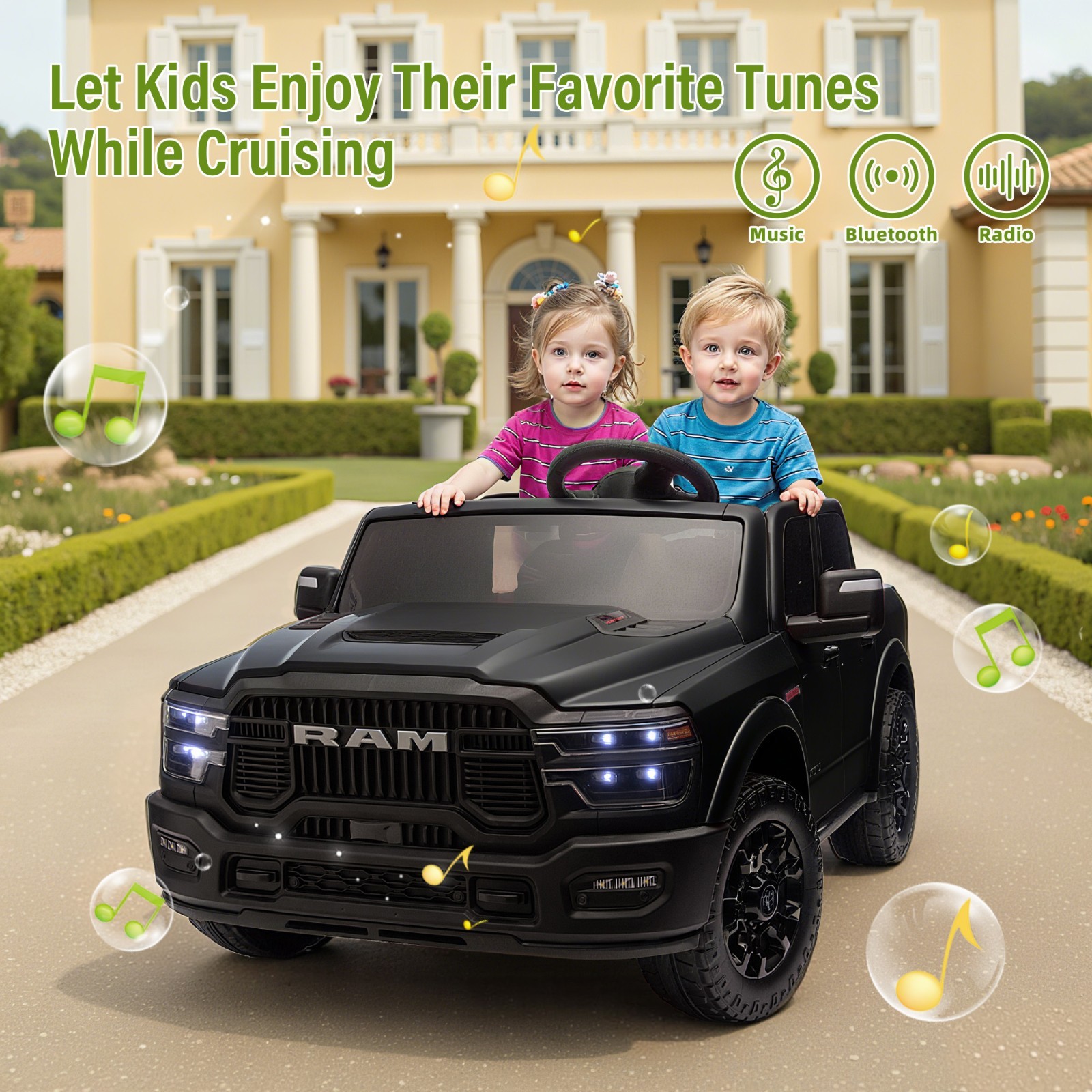 24V Kids Electric Car 2 Seater Ride on Truck w/Remote,Power Wheels Toys, Black