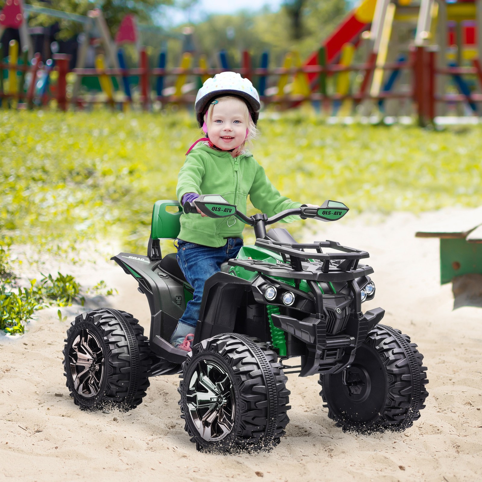 12V Kids ATV Quad Car Toy with Music & Headlights, Green