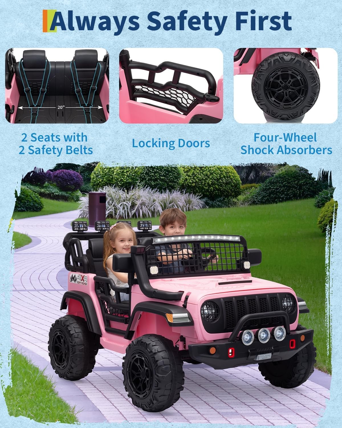 24V Kids Ride On Truck 2-Seater, Remote Control, 200W Motors, LED, Music, USB