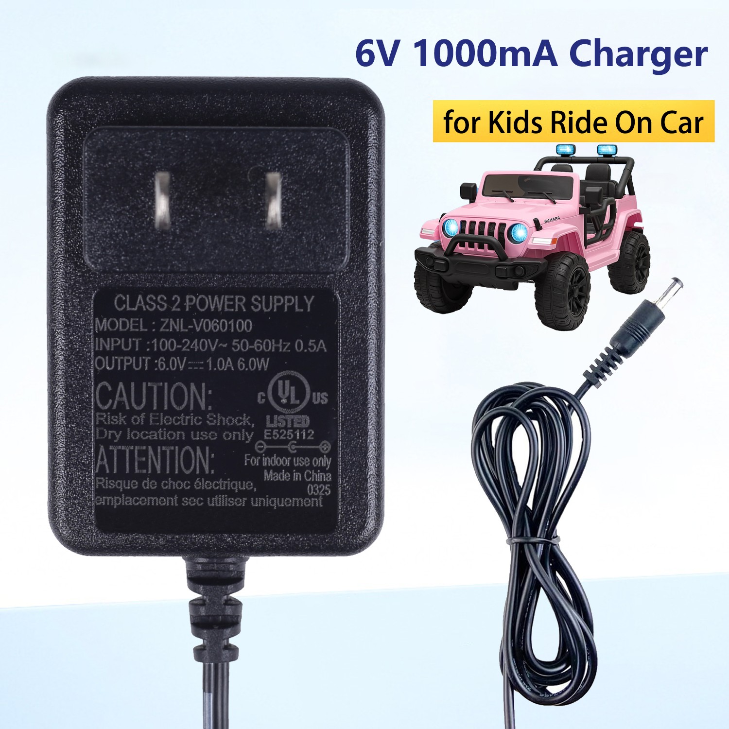 6V charger for Kids Bumper Car Adapter, 6V Battery Charger for Kids Ride On Car