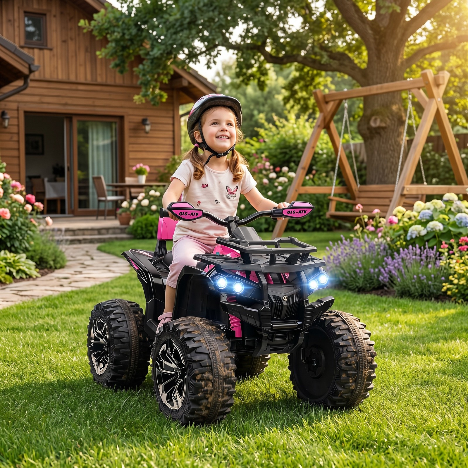 Aosom 12V Kids ATV Quad Car Toy with Music & Headlights, Pink