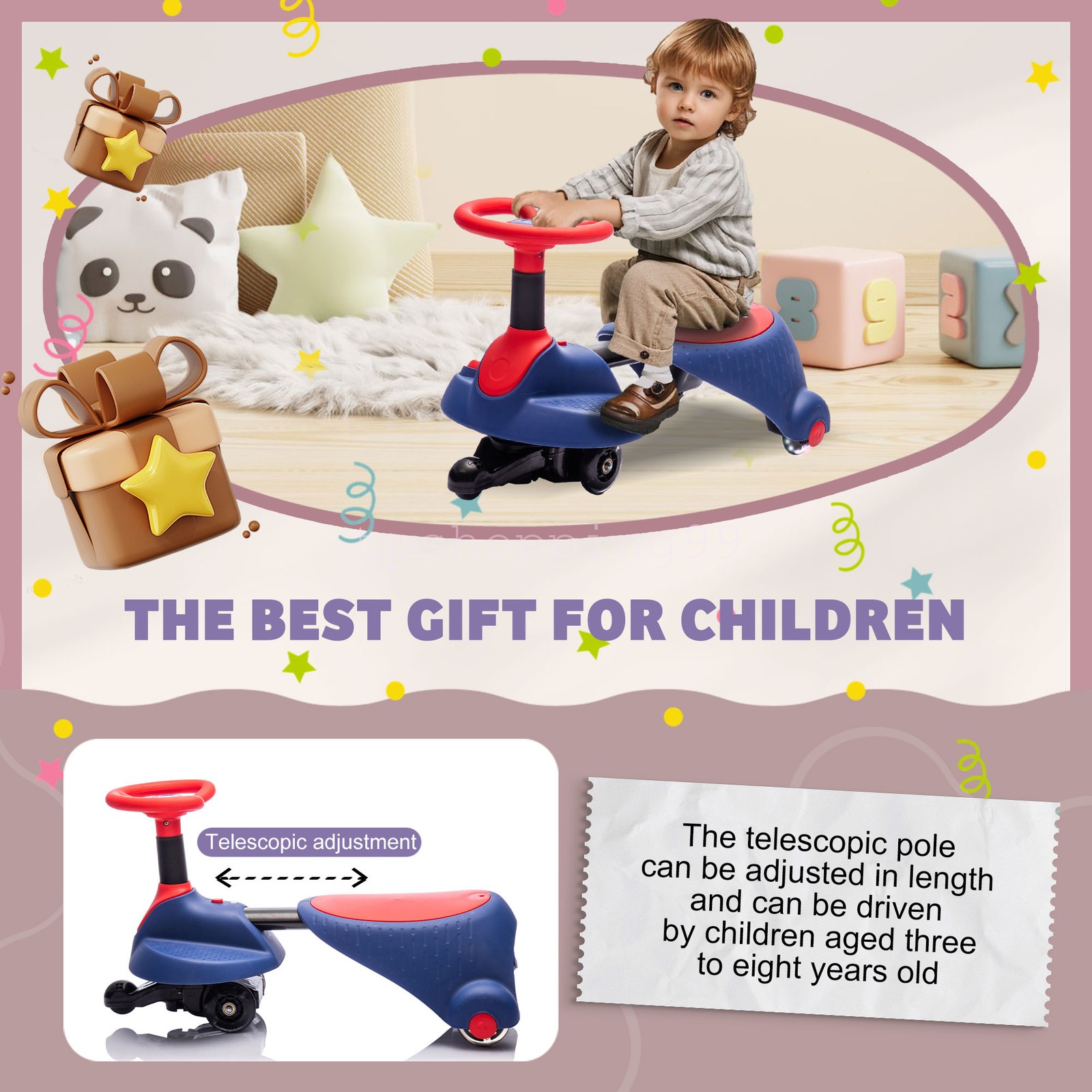 Ride On Electric Wiggle Car with Pedal Cyber Wiggle for Ages 3+ Rotates 360°
