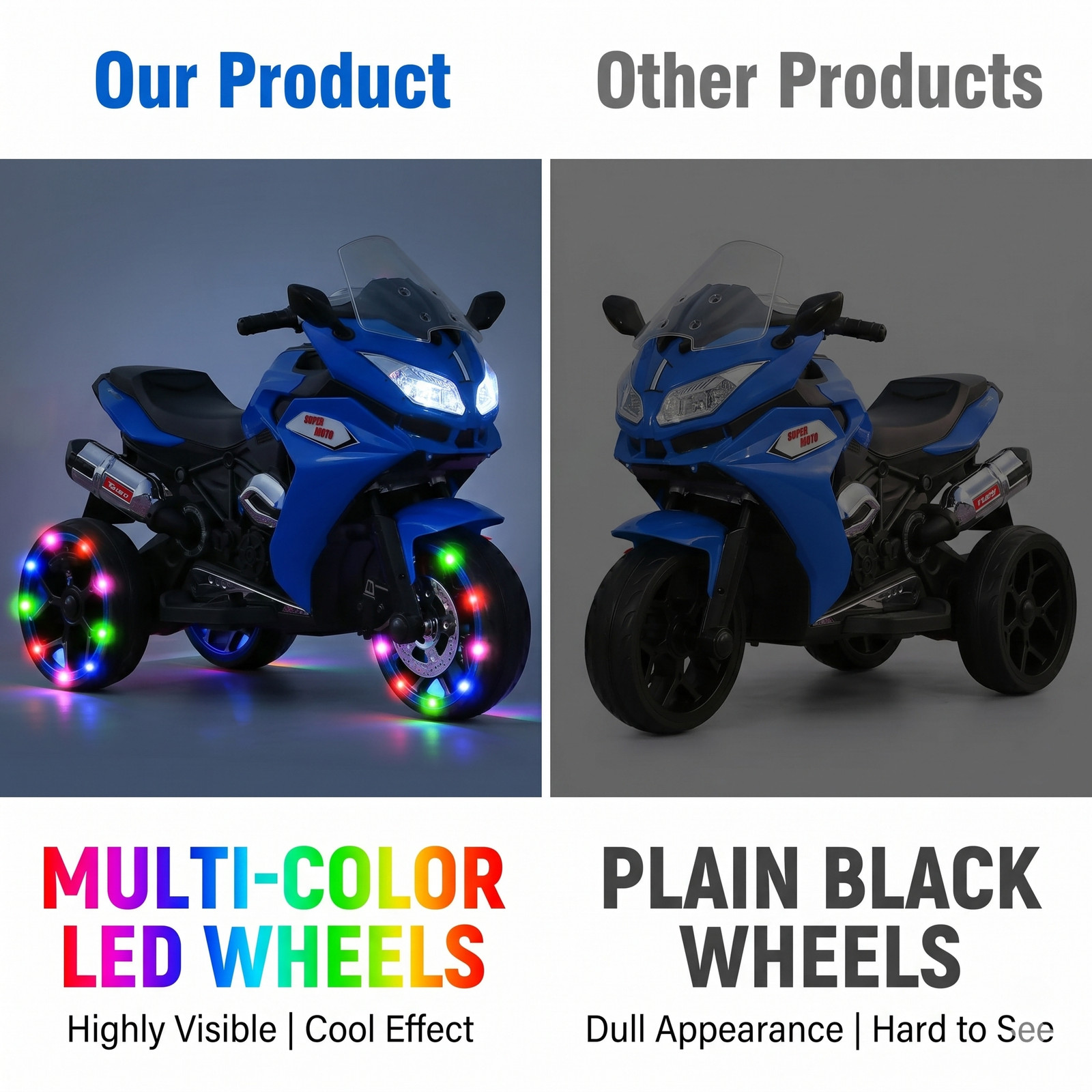 12V Kids Electric Ride On Motorcycle 3 Wheel Light Up Wheels Car Ages 3-8 Toy
