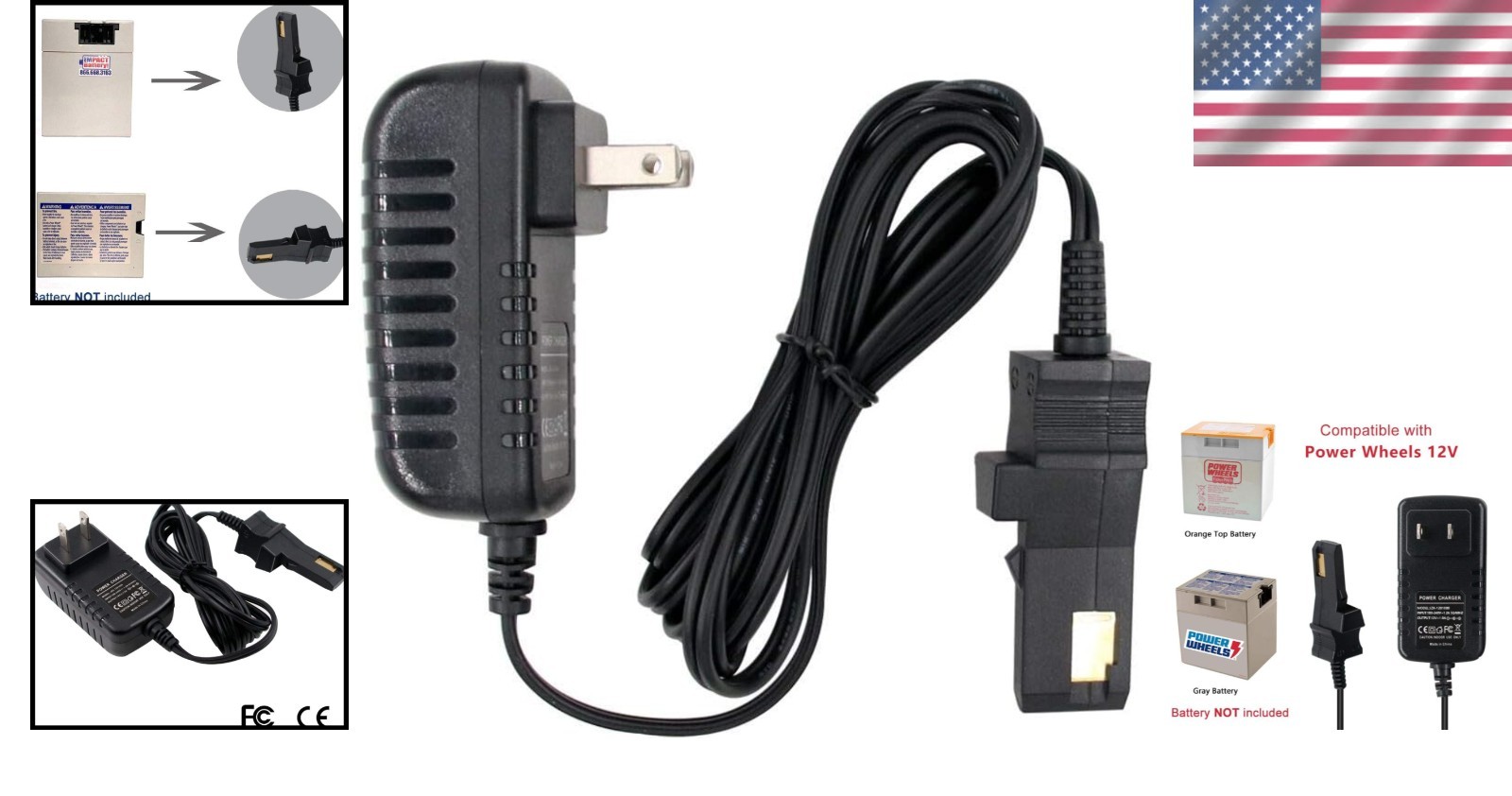 Certified 12V Battery Charger for Power Wheels Ride-On Toys – 1A Output