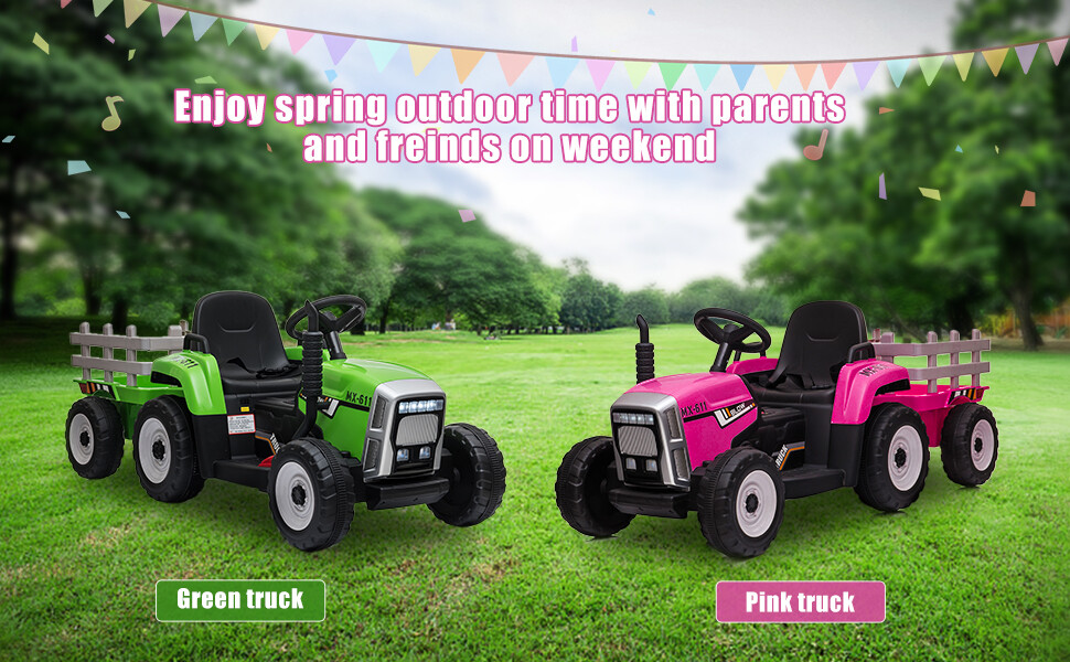 Kids Ride On Tractor w/Trailer 12V Battery Powered Electric Vehicle Toys Remote
