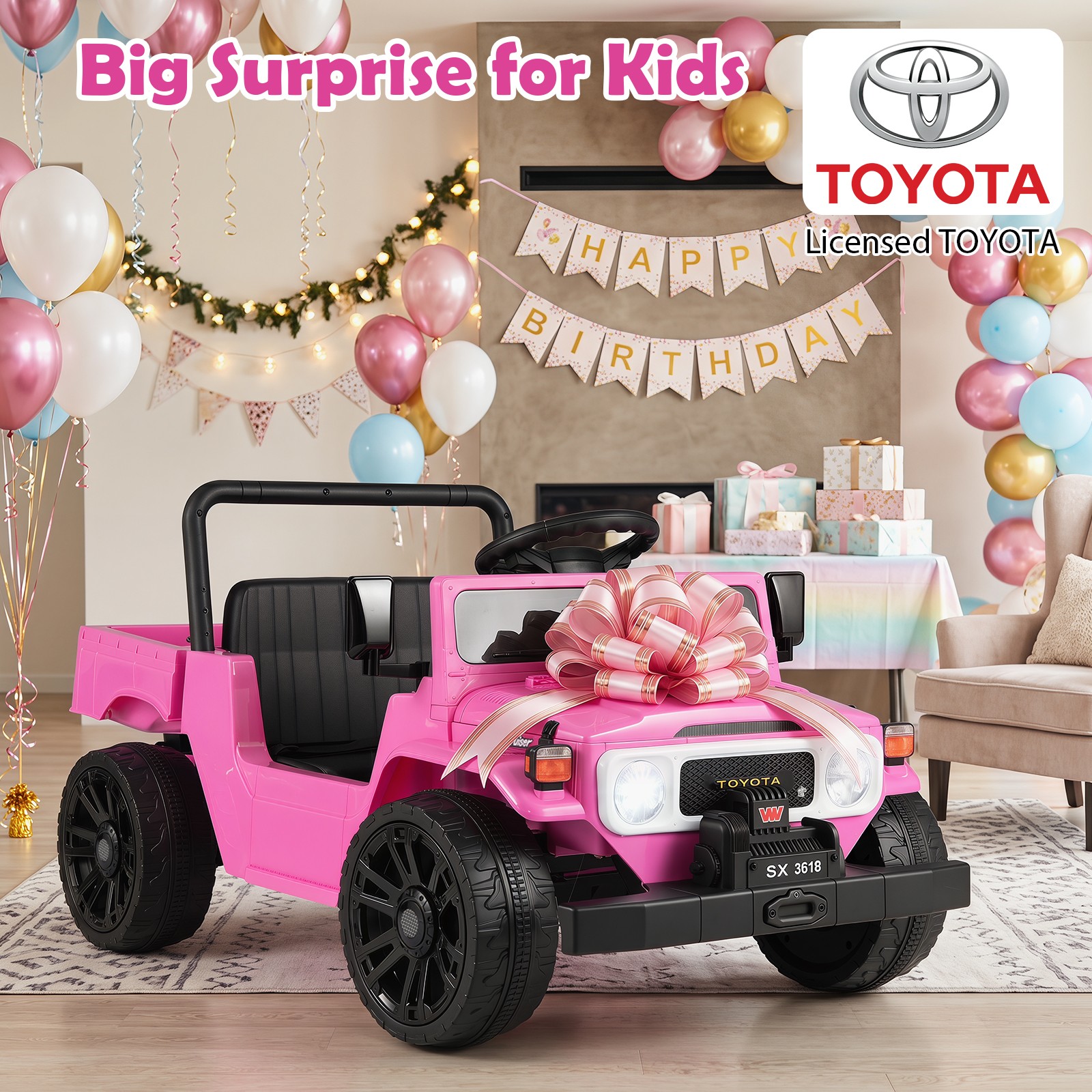 Licensed Toyota Ride On Truck w/Parent Remote Control, Spring Suspension, Light