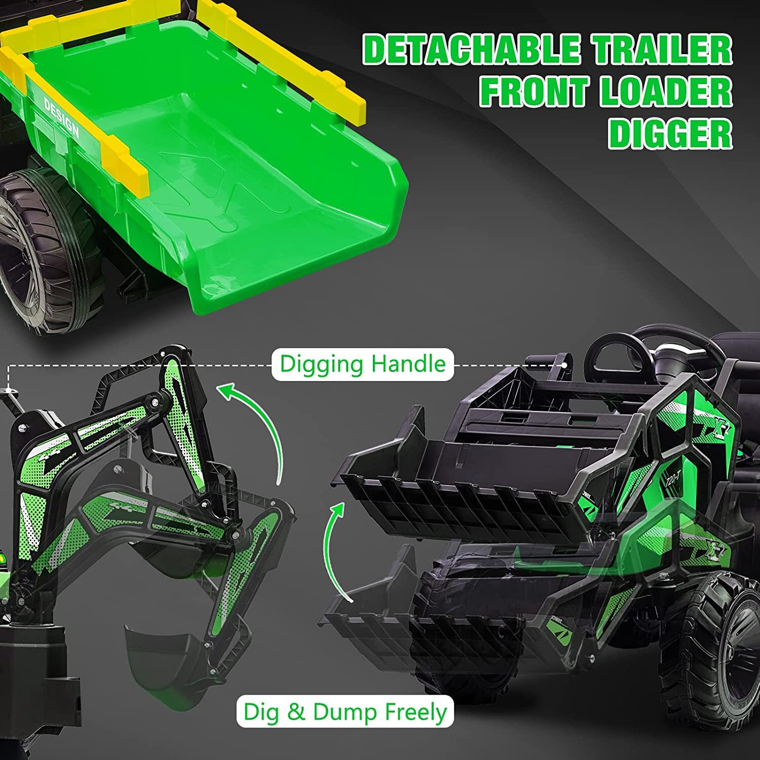 3 In 1 Ride On Tractor 24V Remote Control Electric Vehicle Excavator & Bulldozer