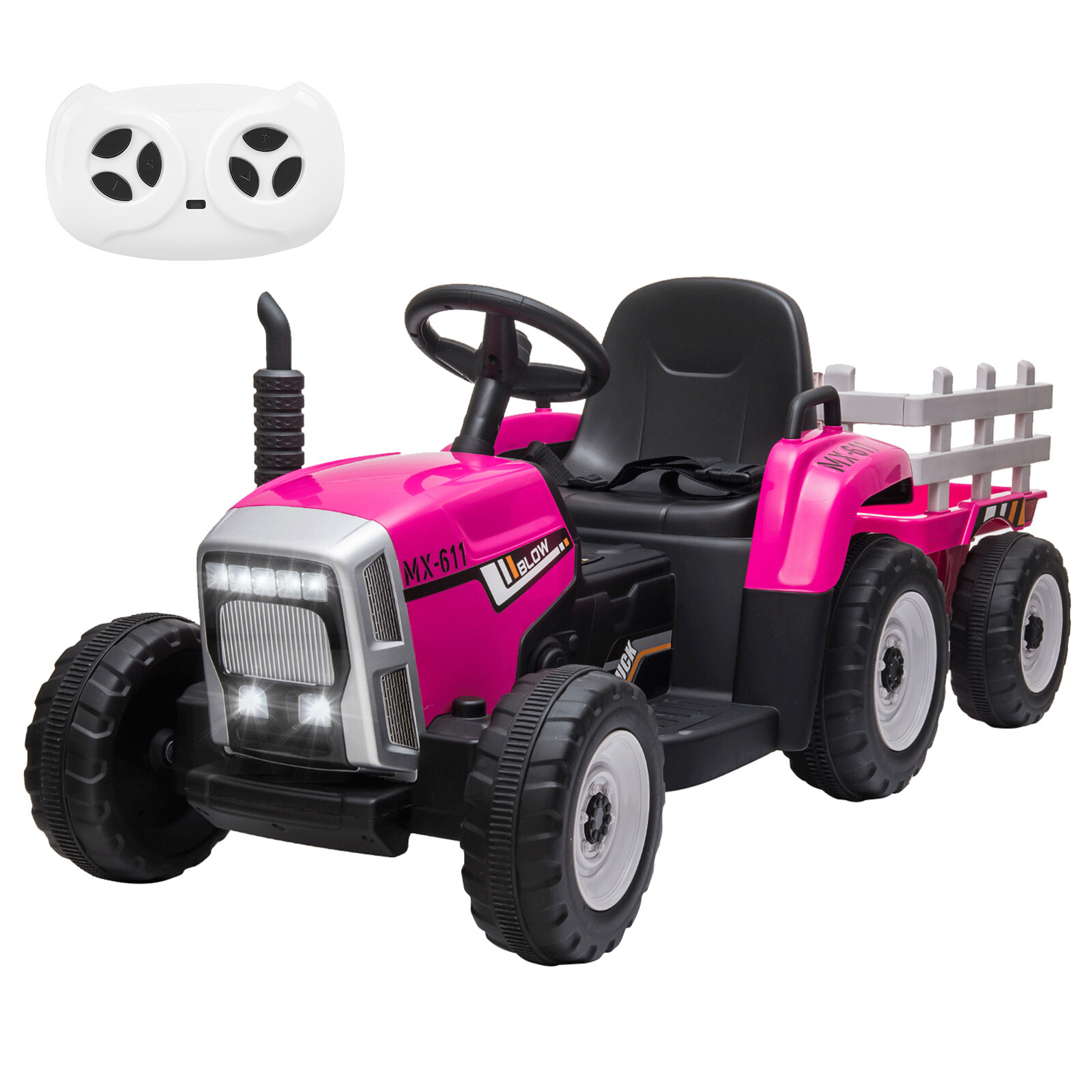 Kids Electric Ride on Tractor with Trailer 12V Battery Powered Car Toy w/ Remote
