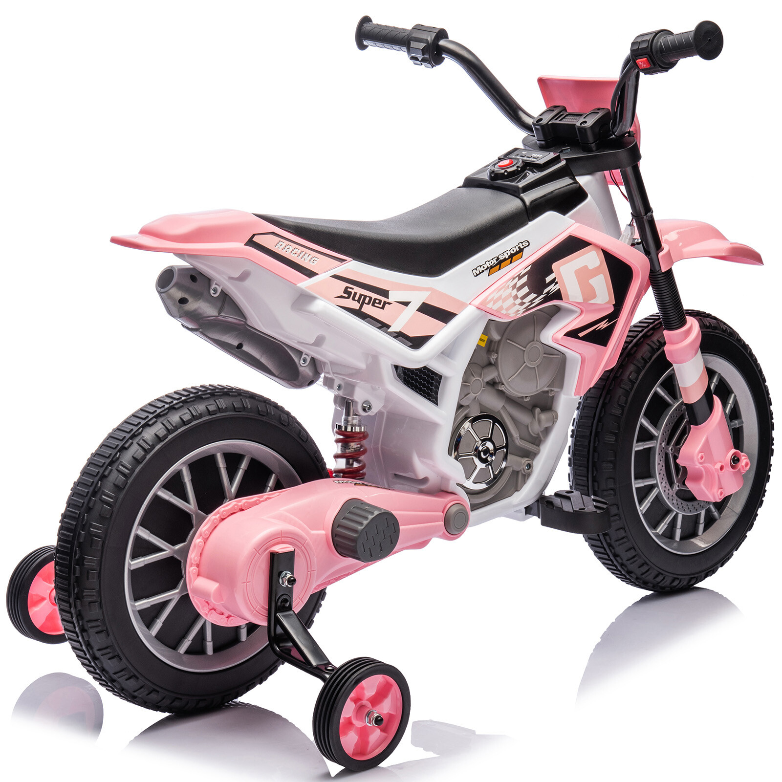 12V Kids Ride On Motorbike Motorcycle Dirt Bike with Music,Training Wheels Pink
