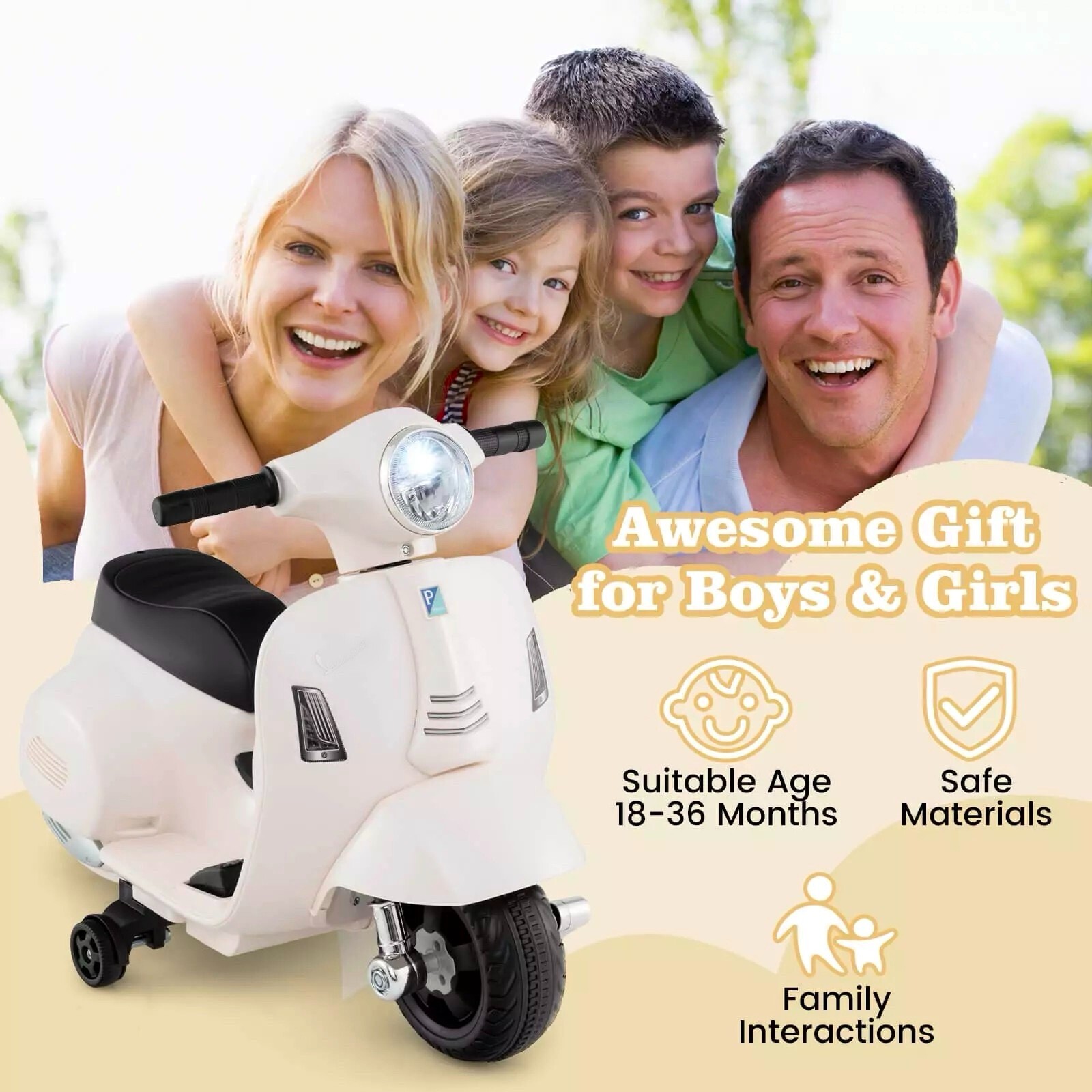 Kids Ride on Motorcycle with Training Wheels Headlight Horn 6V Battery