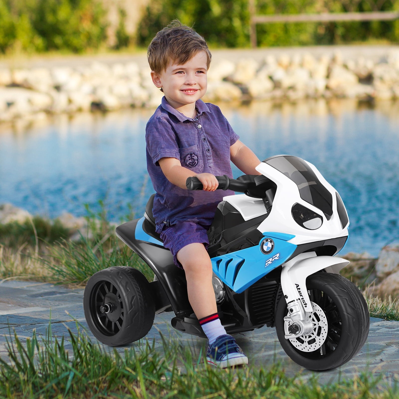 6V Licensed Kids Electric 3-Wheel Motorcycle Ride-On Blue with Music & Light