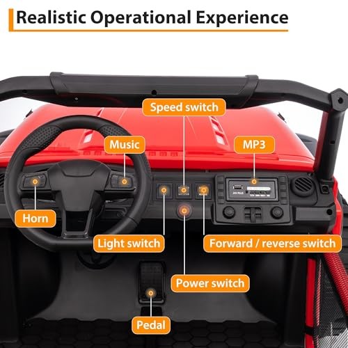 Red Iron 2 Seater 24V Ride-On Car for Big Kids – 4.97MPH – Red