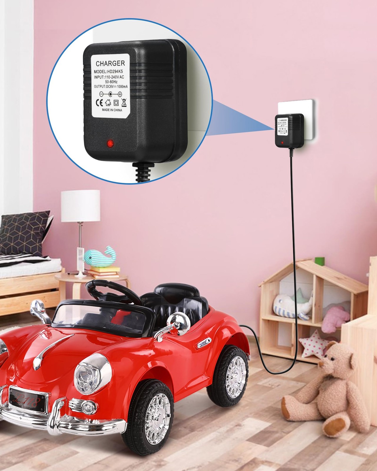 6 Volt Charger for Flybar/Kidzone Bumper Car，Replacement Chargers for Kids Ride