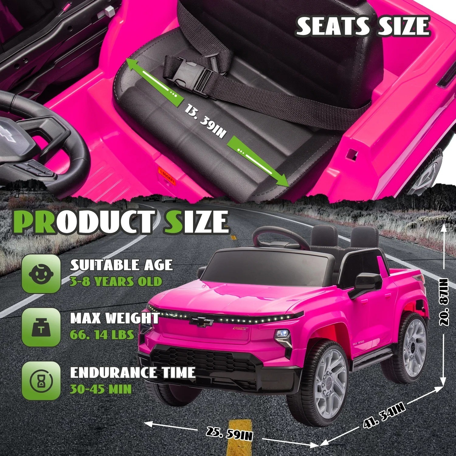 Licensed Silverado Ride on Truck 24V Electric Car 2 Seater with Remote for Kids
