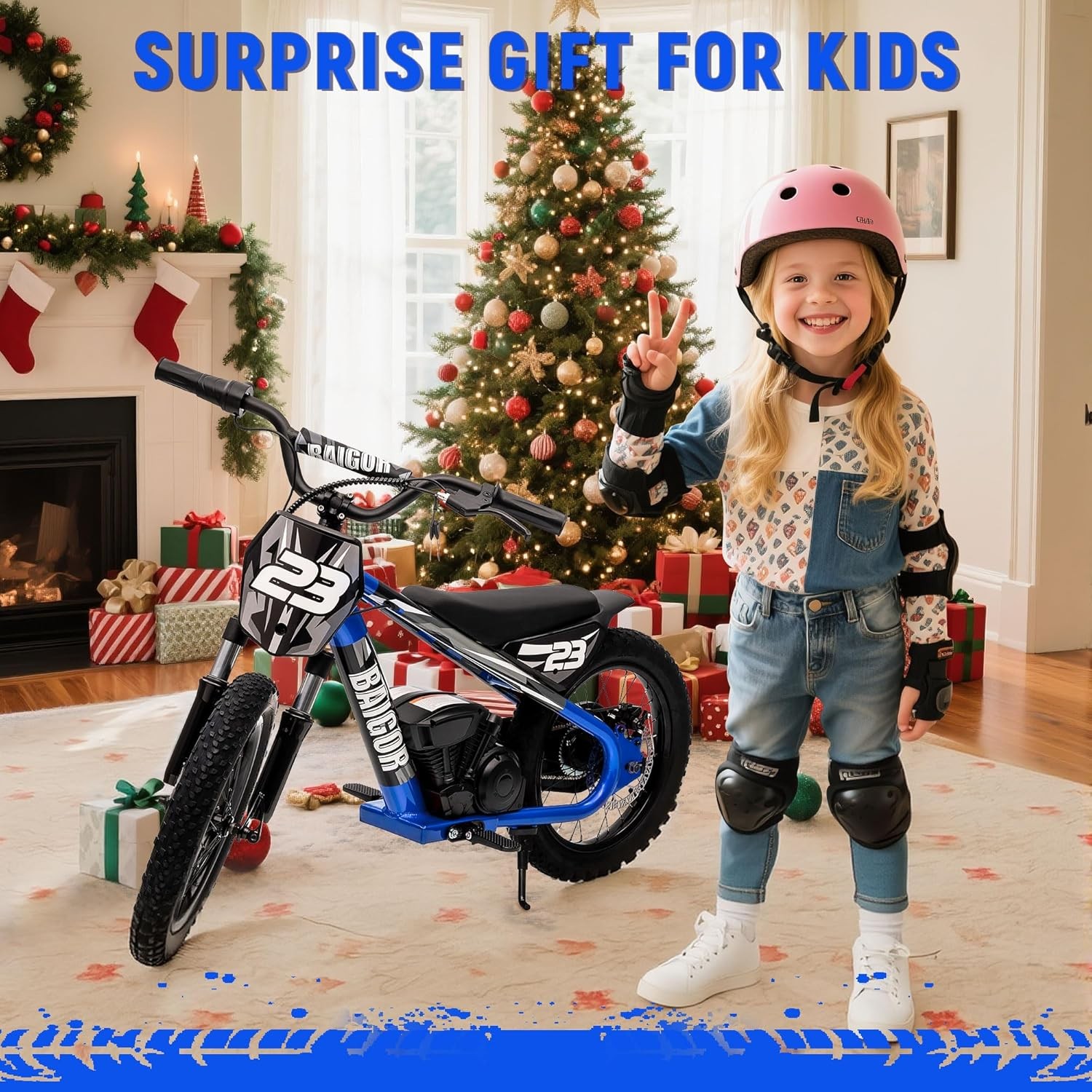 250W 24V Kids Electric Dirt Bike 16” Tire 3-Speed E-Balance Bike for 8-12