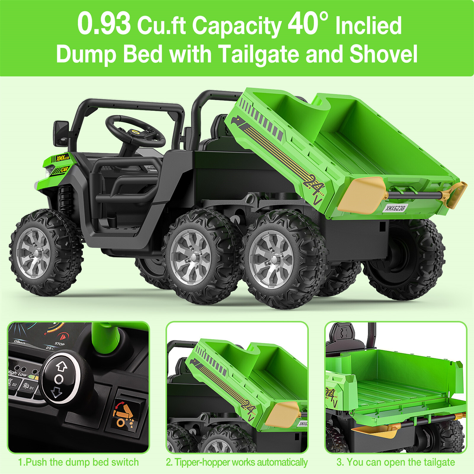 24V Ride on Dump Truck with Remote Control Electric Dump Bed Electric Vehicles