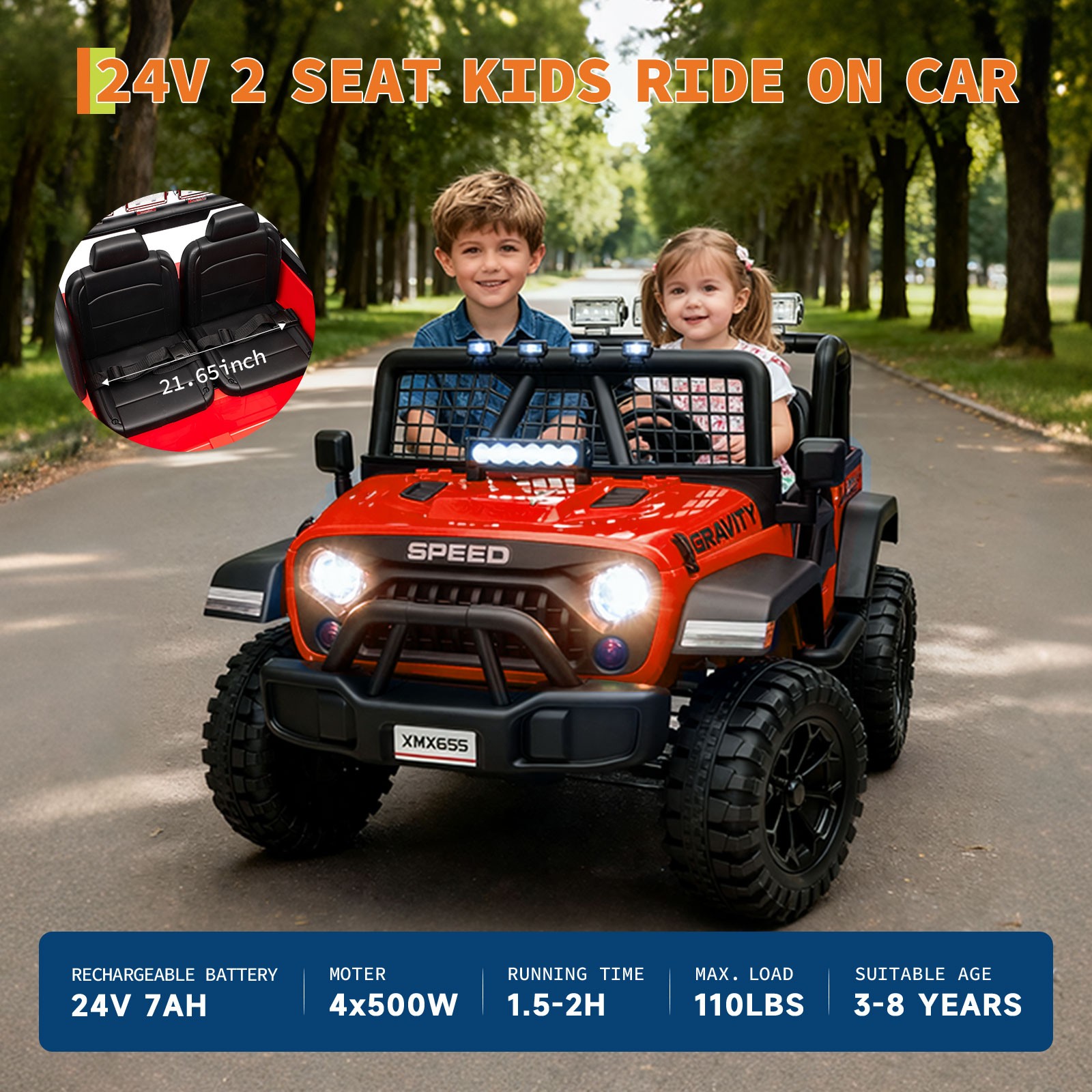 24V Ride on Car for Kids,2 Seater Electric Truck, Electric Vehicle for 3-8 Years