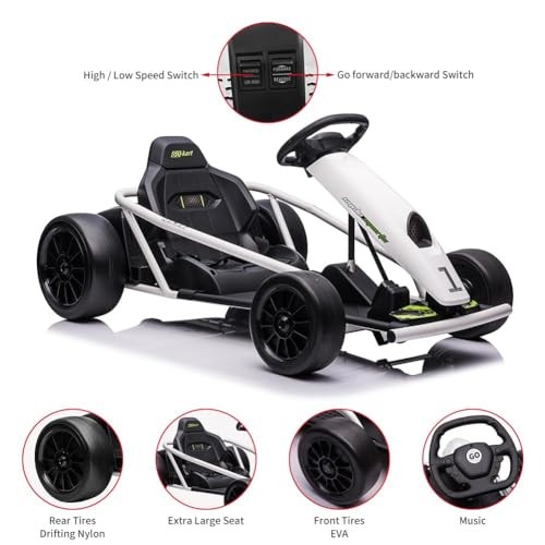 24V Go Kart for Kids 8-12 Years, 300W*2 Extra Powerful Classic-Version White