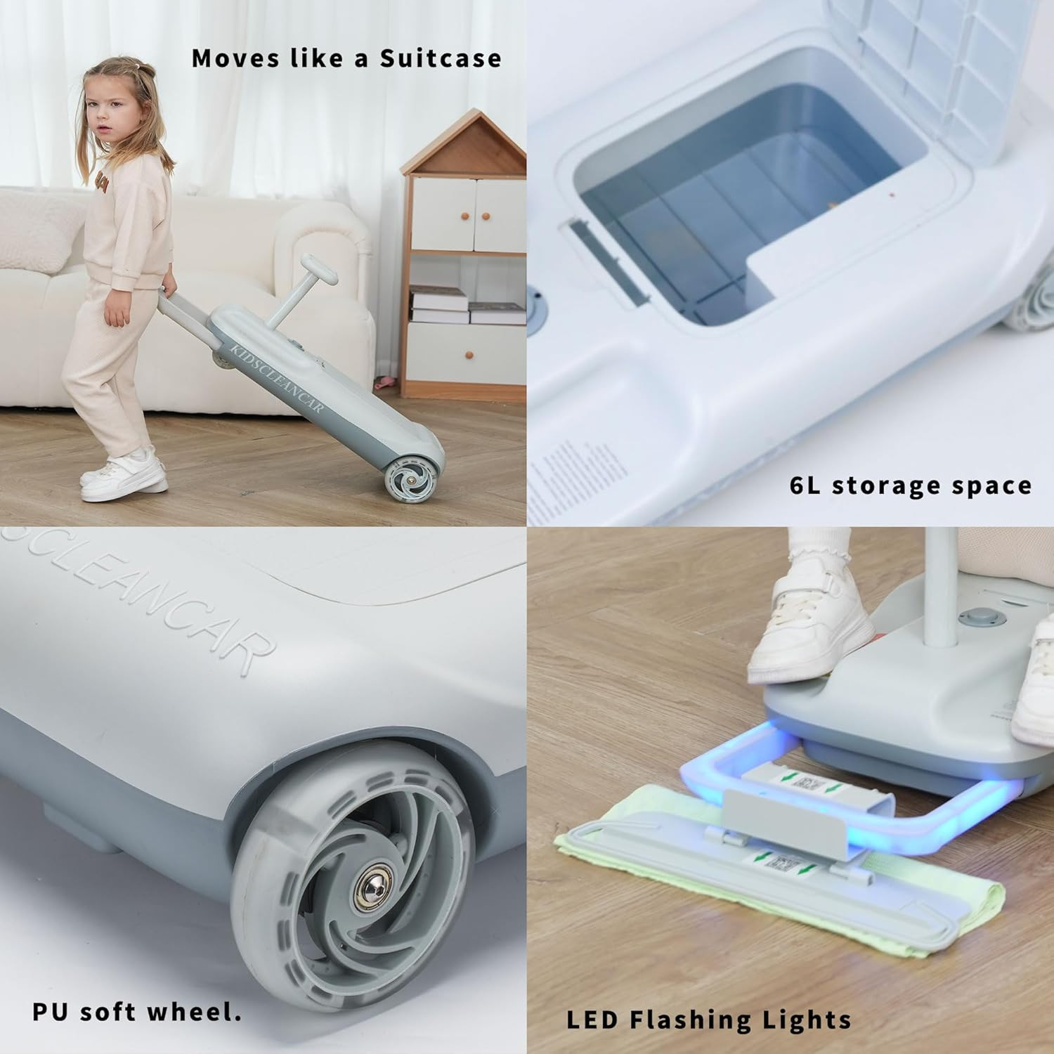 Kids Clean Car Ride-On Go Kart with Detachable Mop, Cleaning Fun 3-In-1 Electric