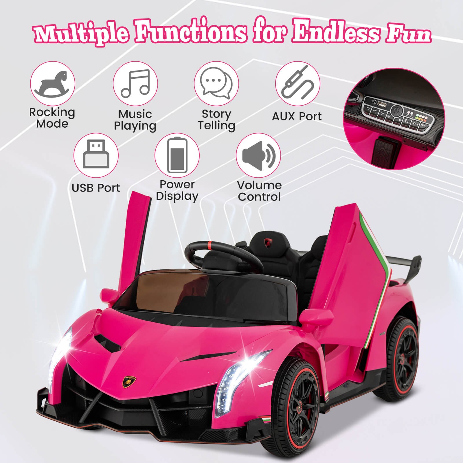 12V Lamborghini 4WD Kids Ride-on Sports Car Battery Powered w/ Power Adapter