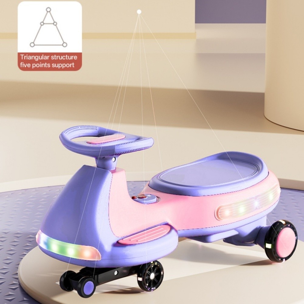Kids Electric Wiggle Car, LED & Music, Anti-Rollover, Indoor Outdoor Toy for 3+