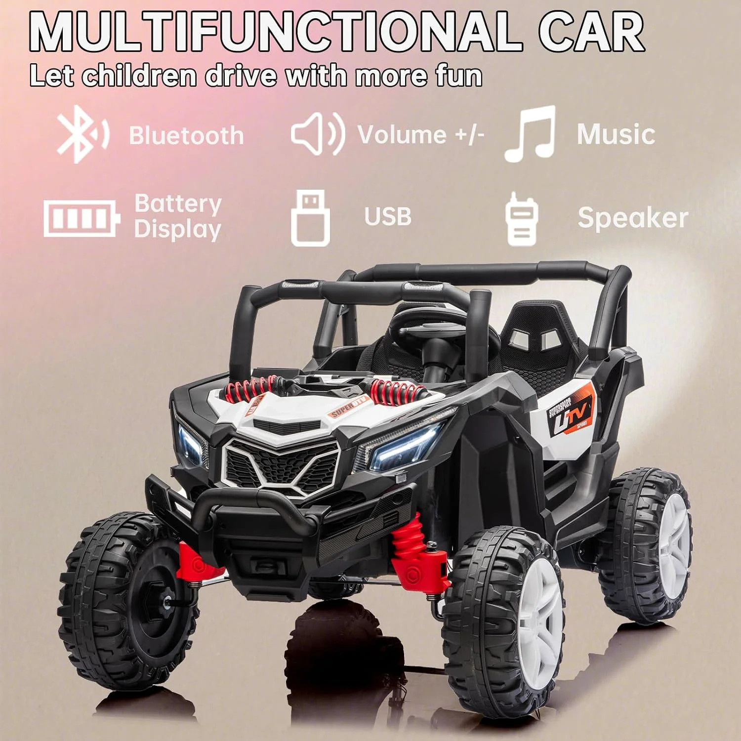 2 Seater Ride On UTV, 12V Battery Powered Kids Electric Car with Remote Control,
