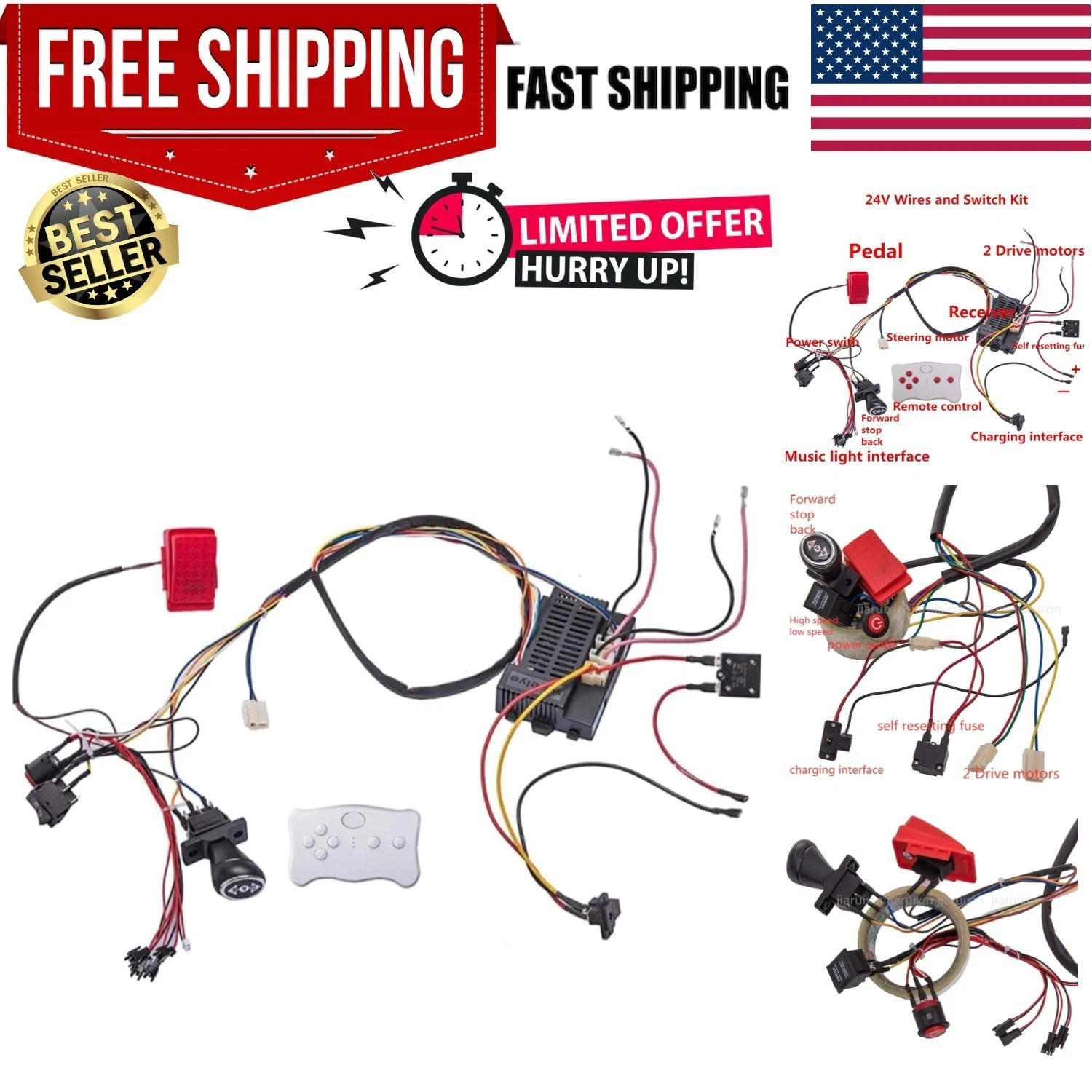 24 Volt Kids Electric Car Modified Wires & Remote Control Kit – Large Size