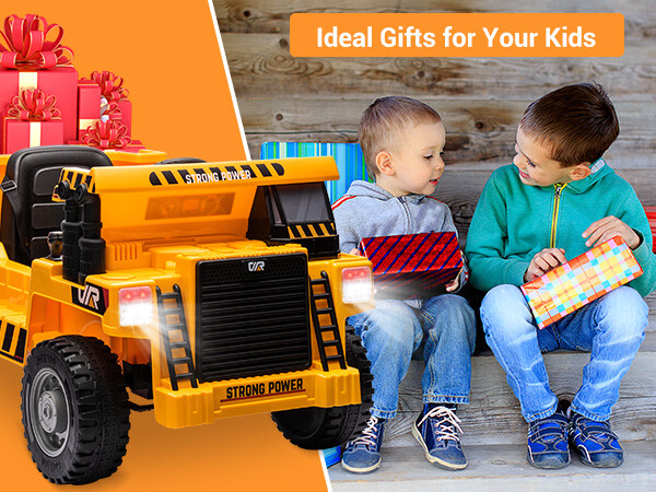 12V Kids Ride On Dump Truck with Remote Control Electric Car Gift for Boys Girls