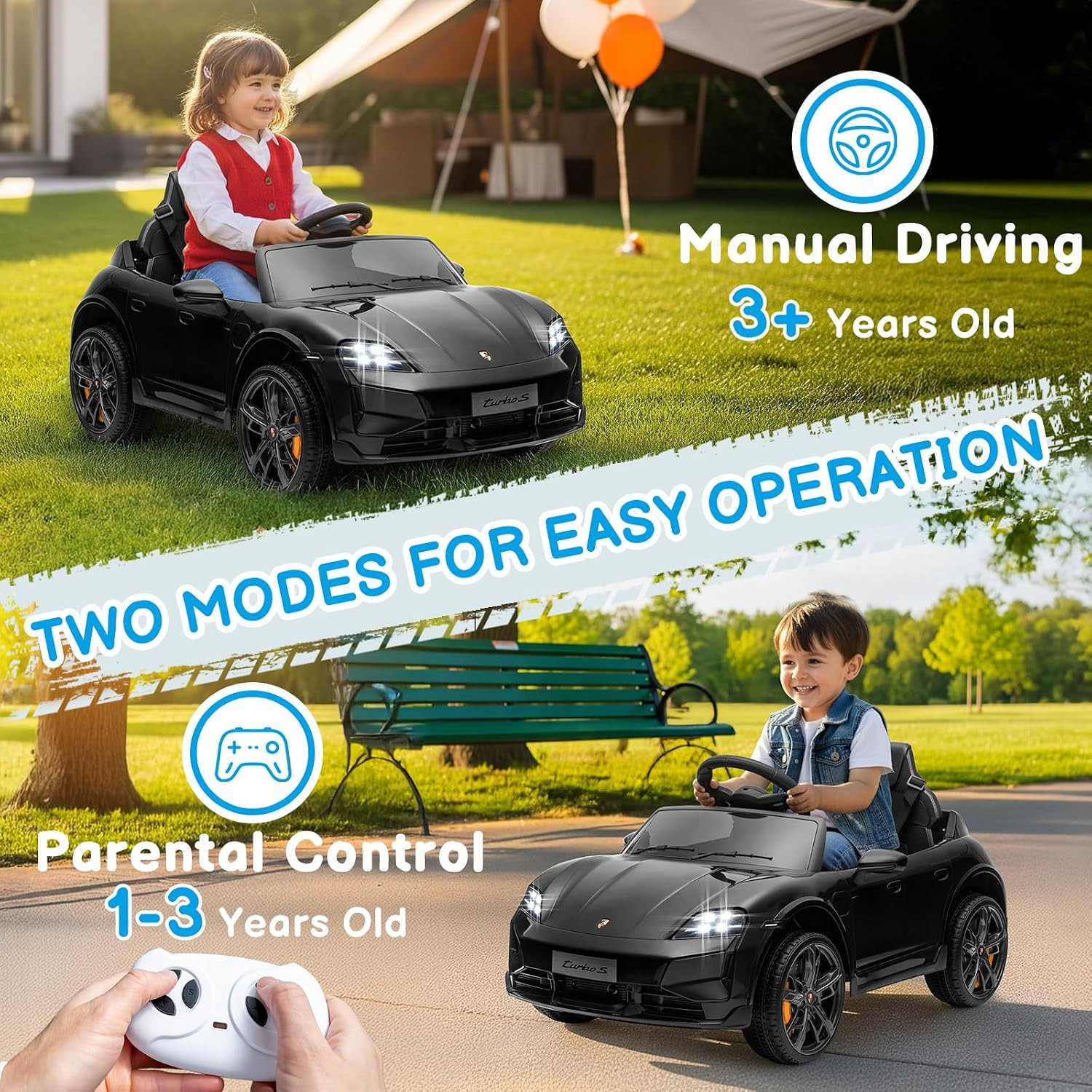 12V Kids Ride on Car, Licensed Porsche Taycan Electric Car for Toddlers, Battery