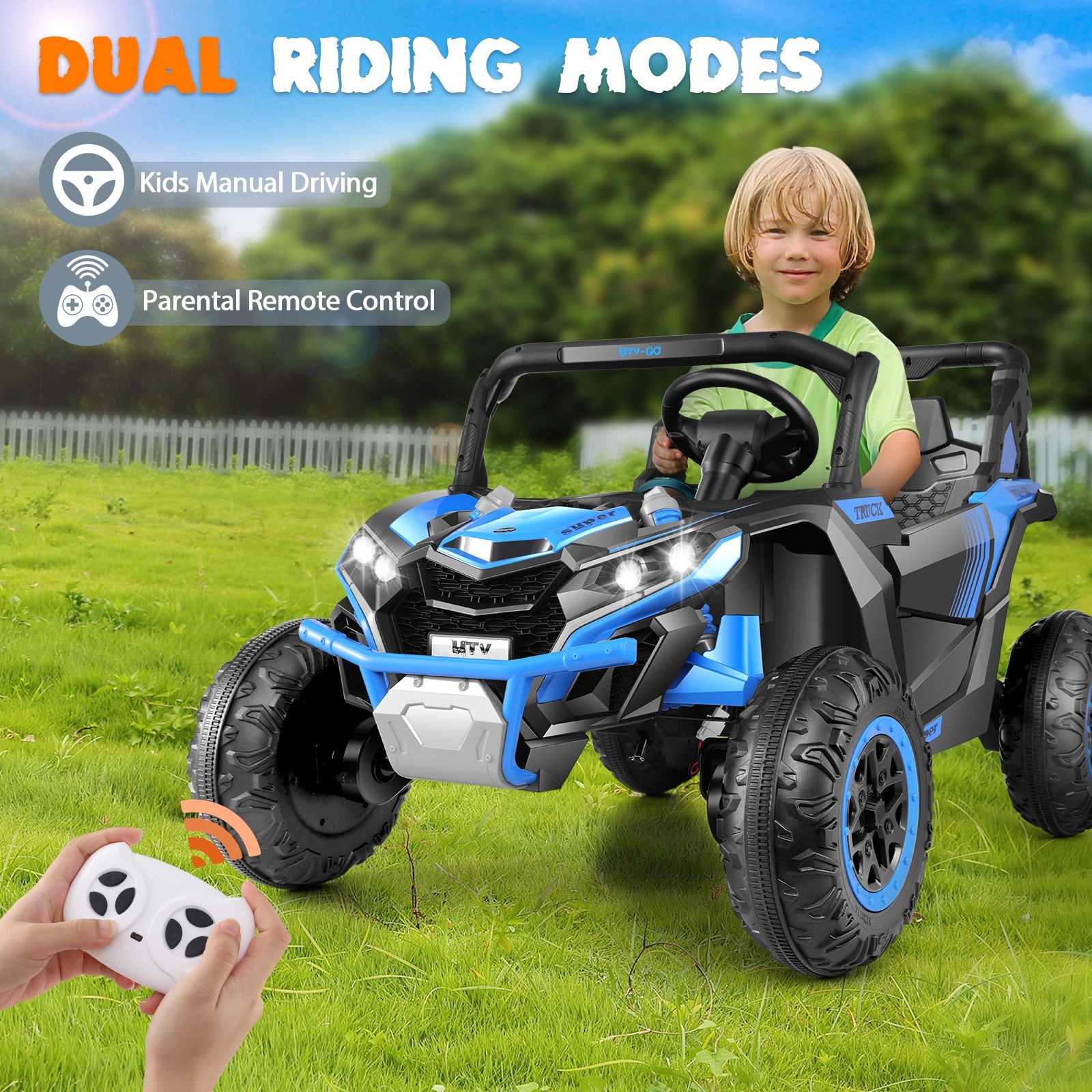 24V Kids Electric Car, 2 Seater Ride on UTV with Remote Control Bluetooth Gift!