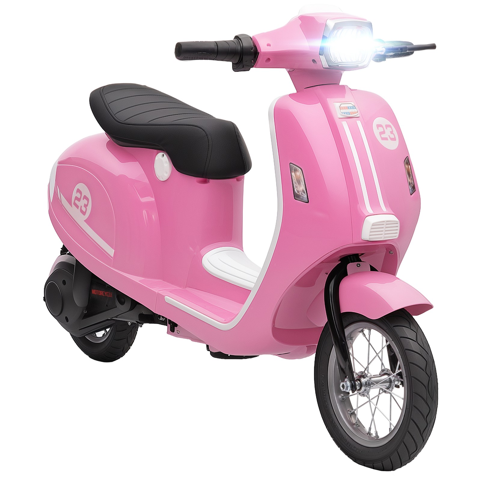 Qaba 24V Kids Motorcycle with Rear Suspension, Lights for 8-12 Years, Pink