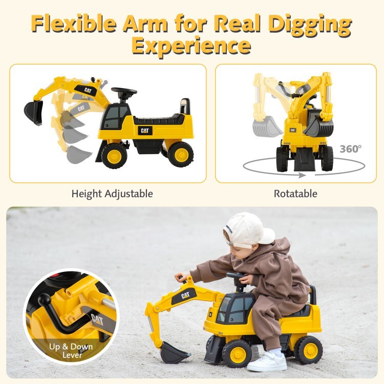 Kids Excavator Ride-On Digger Car Toy Gift Toddlers With Hidden Storage Space