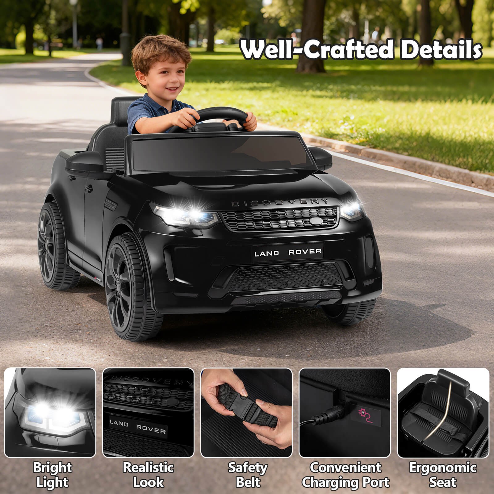 Licensed Land Rover Kids Ride on Car w/Remote Control, LED Lights, Music, Horn