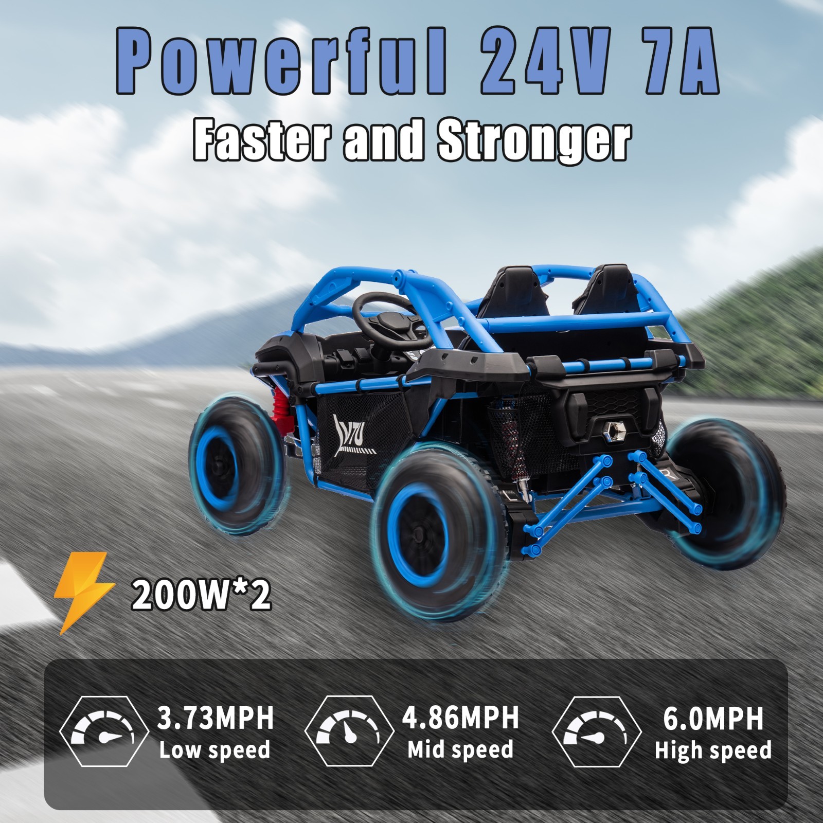 24V Kids Ride on Electric Car UTV w/Remote, LED, Battery Power Wheels,Blue