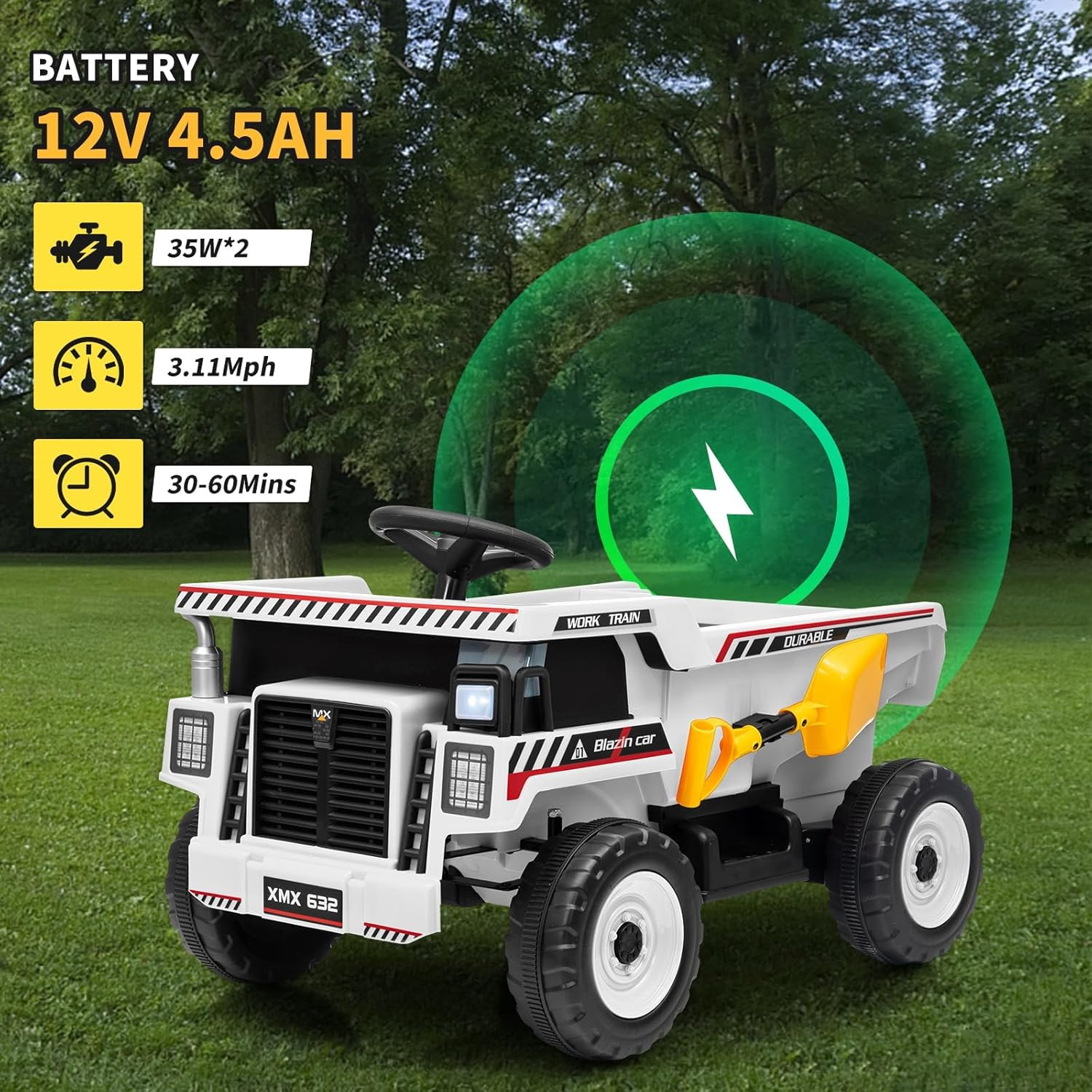 Parent Remote Control 12V Electric Ride-On Dump Truck for Kids, with Dump Bed, S