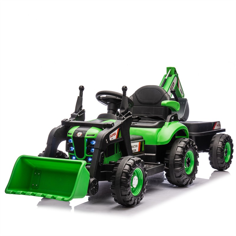 24V Ride On Tractor Toy w/ 4-in-1 Construction Attachments 3-Speed Aged Around 5