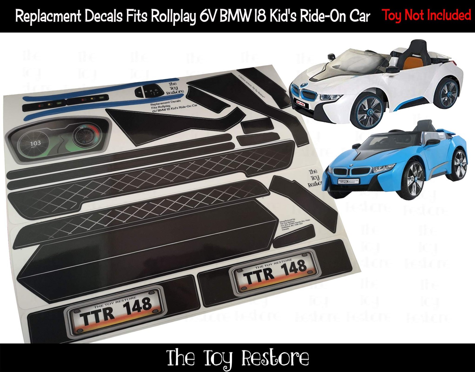 The Toy Restore Replacement Stickers Fits Rollplay BMW I8 Car 6-Volt Battery-Po
