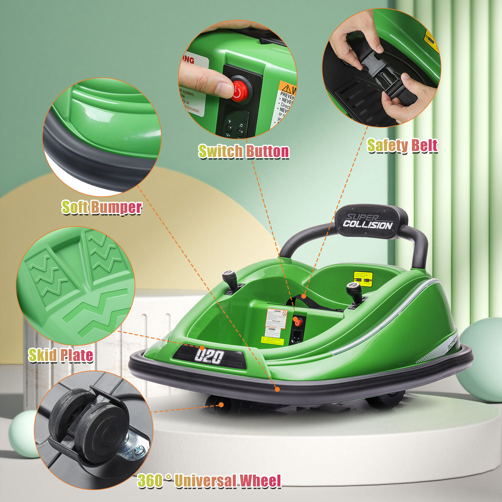 12V Electric Car Kids Ride on Bumper 360° Spin Vehicle Parents Remote Control US